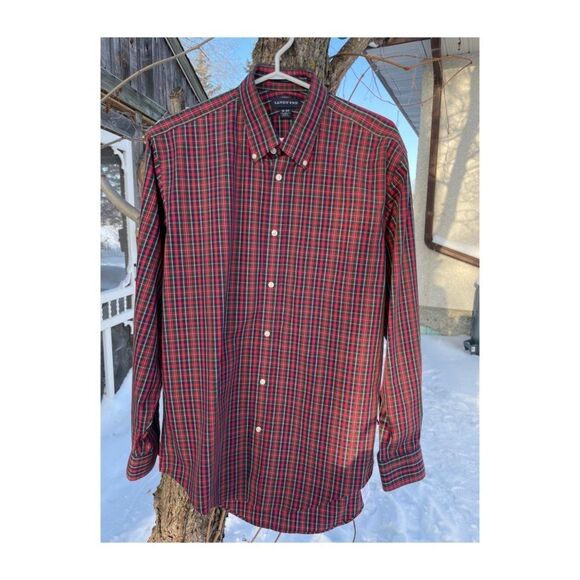 Lands End Plaid Shirt No Iron Tailored Fit Button Down Sz 16/34 Cotton - Picture 1 of 4